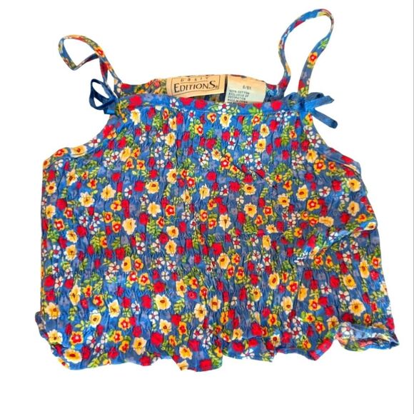 Vintage Girls‎ Basic Edition Floral Print Smocked Cropped Summer Top 6X - Picture 1 of 5